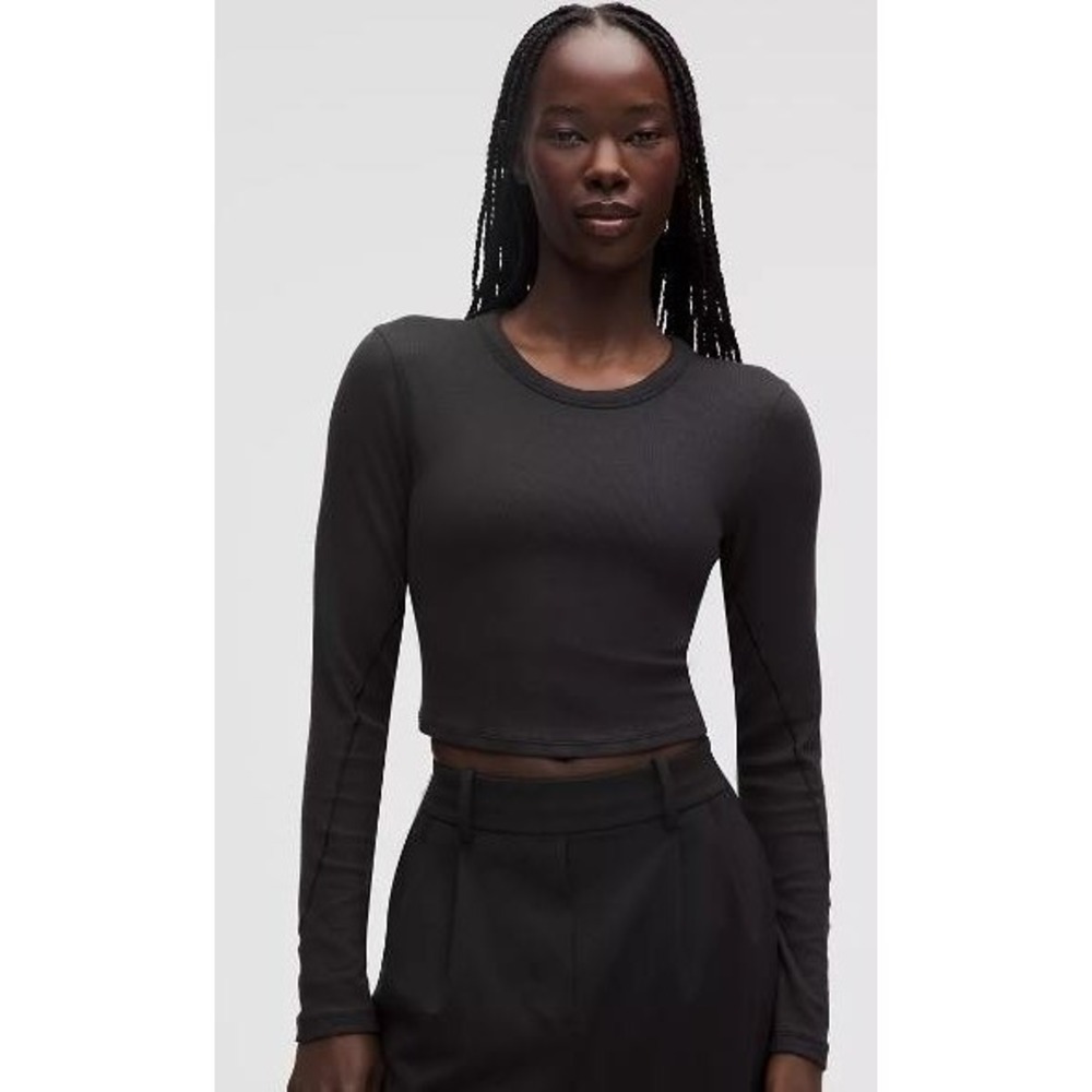 Lululemon Size 10 Hold Tight Straight-Hem Cropped Long-Sleeve Shirt Black